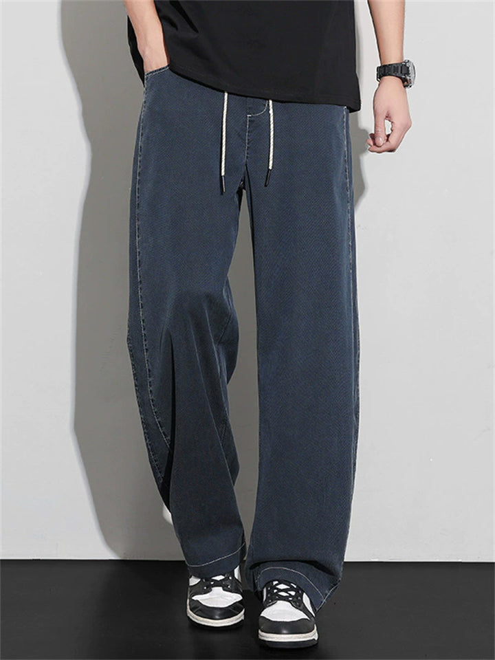 Mens Loose Fit Drawstring Streetwear Baggy Wide Leg Pants