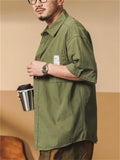 Men Summer Short Sleeve Button Down Pocket Casual Cargo Shirt