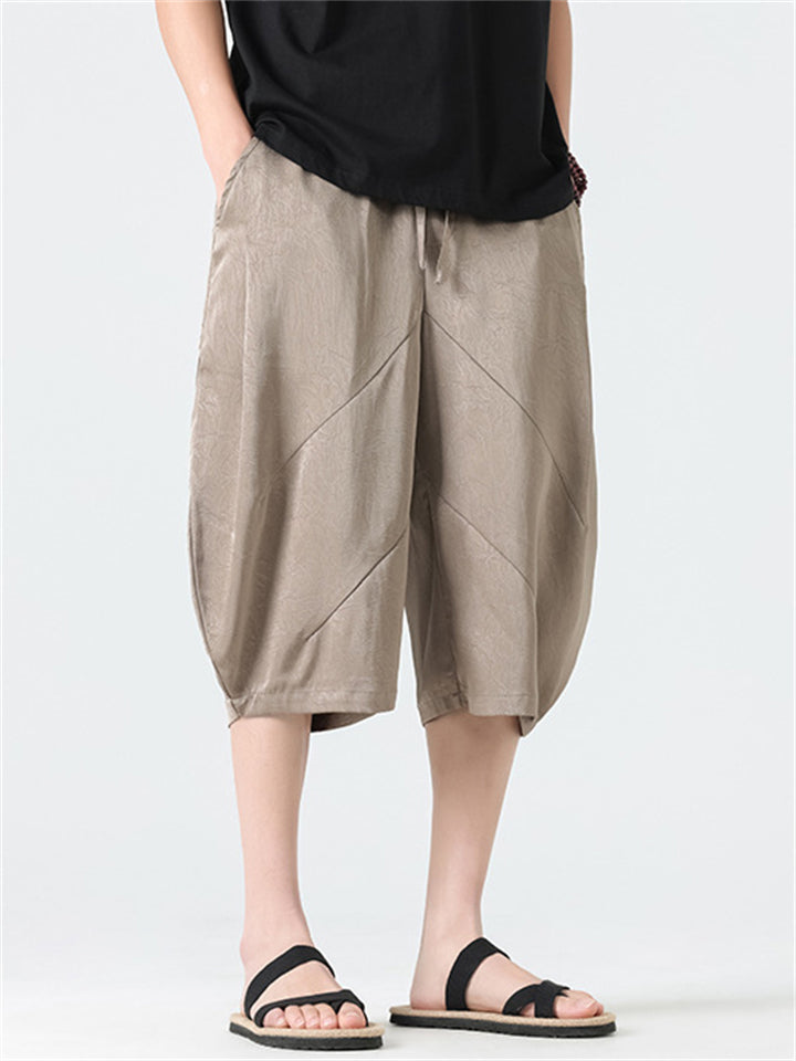 Men's Summer Cool Casual Print Drawstring Capri Bloomers Pants