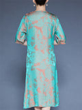 Women's Xiang Yunsha Birds Print Contrast Color V-neck Half Sleeve Dress