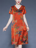 Summer Casual V-neck Floral Print A-Line Dress for Women
