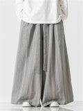 Men's Bohemian Cotton Linen Lace Up Striped Wide Leg Pants