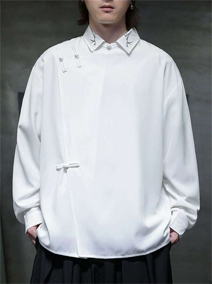 Men's Chinese Style Spring Slit Side Button Down Loose Tang Suit Shirts