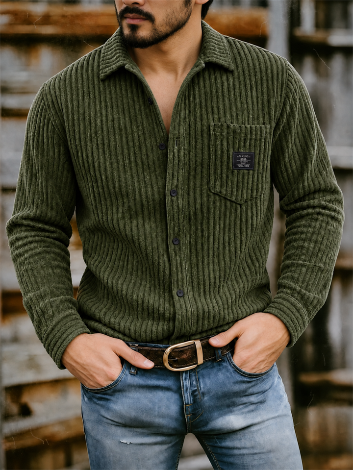 Mens Ribbed Knit Button Down Corduroy Shirt Jacket