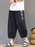 Men's Retro Ethnic Style Contrast Color Casual Beach Capri Pants