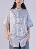 Women's Summer Jacquard Stand Collar Casual Tangsuit Shirts