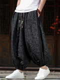 Men's Chinese Style Textured Jacquard Baggy Cropped Harem Pants