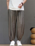 Men Oriental Style Crinkled Ice Silk Baggy Harem Joggers Pants