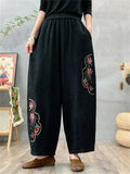 Women's Ethnic Style Floral  Embroidered Elastic Waist Bloomers Pants