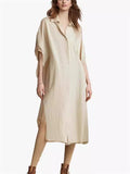 Women's Casual Solid Color 3/4 Sleeve Button Up Lapel Long Shirts