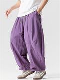 Men's Japanese Style Casual Solid Color Drawstring Wide Leg Pants