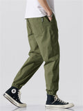 Men Cotton Blend Joggers Drawstring Elastic Waist Tapered Cargo Pants