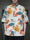 Men's Summer Print Stand Collar Half Sleeve Tang Suit Shirts