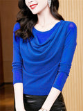 Women's Round Neck Bling Solid Color Long-sleeve Undershirt