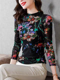 Women's Flowers Print Slim Long-sleeve Undershirt