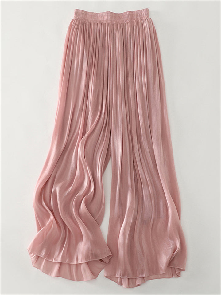 Women's Elastic Waist Solid Color Wide Leg Drape Pants