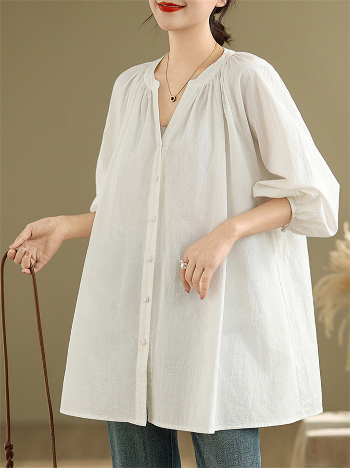 Women's Casual Solid color V Neck 3/4 Sleeve Shirts