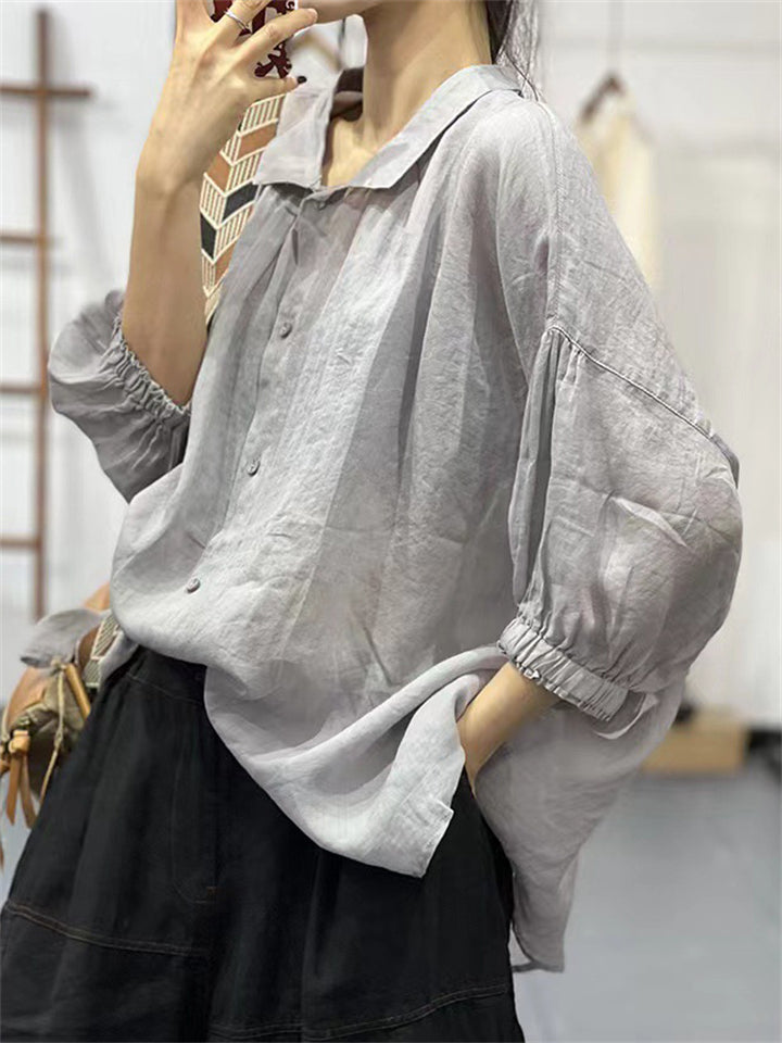 Women's Summer Solid Color Casual Half Sleeve Cardigan Shirts