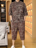 Men's 2-Piece Summer Print Half Sleeve Stand Collar Shirt& Pants Set