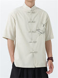 Men's Summer Leaves Embroidery Stand Collar Tang Suit Shirts