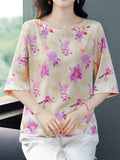 Comfy Elegant Summer Light Colored Flower Print Half Sleeve Shirt For Women