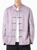 Men's Purple Chinese Style Lanscape Print Faux Suede Tangsuit Jackets