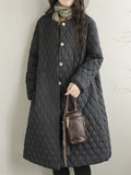 Loose Diamond Quilted Mid Length Long Sleeve Coat for Women