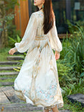 Women's Elegant Mulberry Silk Print V-Neck Holiday Maxi Dresses