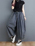 Female Vintage Blue Drawstring Plus Size Jeans