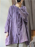 Retro Loose Linen Stand Collar Distressed Textured Shirt for Women