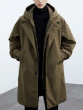 Men Autumn Hooded Trench Coat Button Zip Casual Windbreaker Overcoat