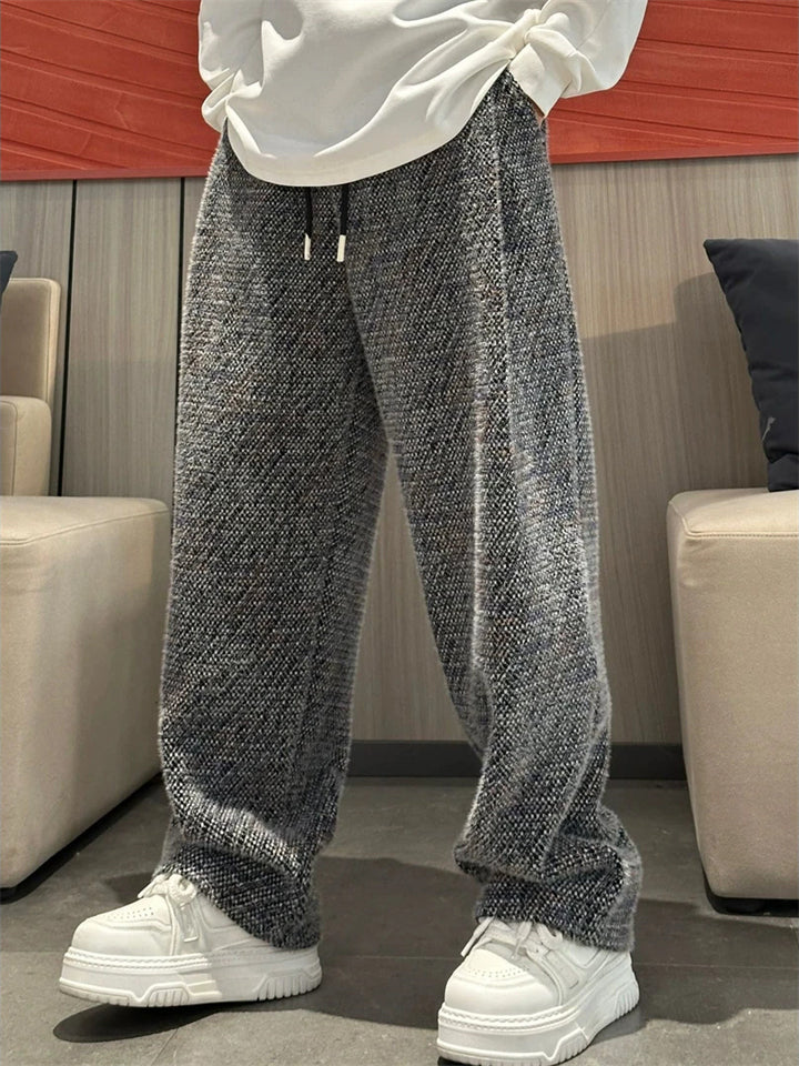 Men's Winter Casual Loose Fit Mid-Waist Drawstring Straight Leg Pants