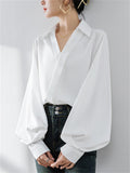 Women's Elegant Puff Long Sleeve V-Neck Shirts