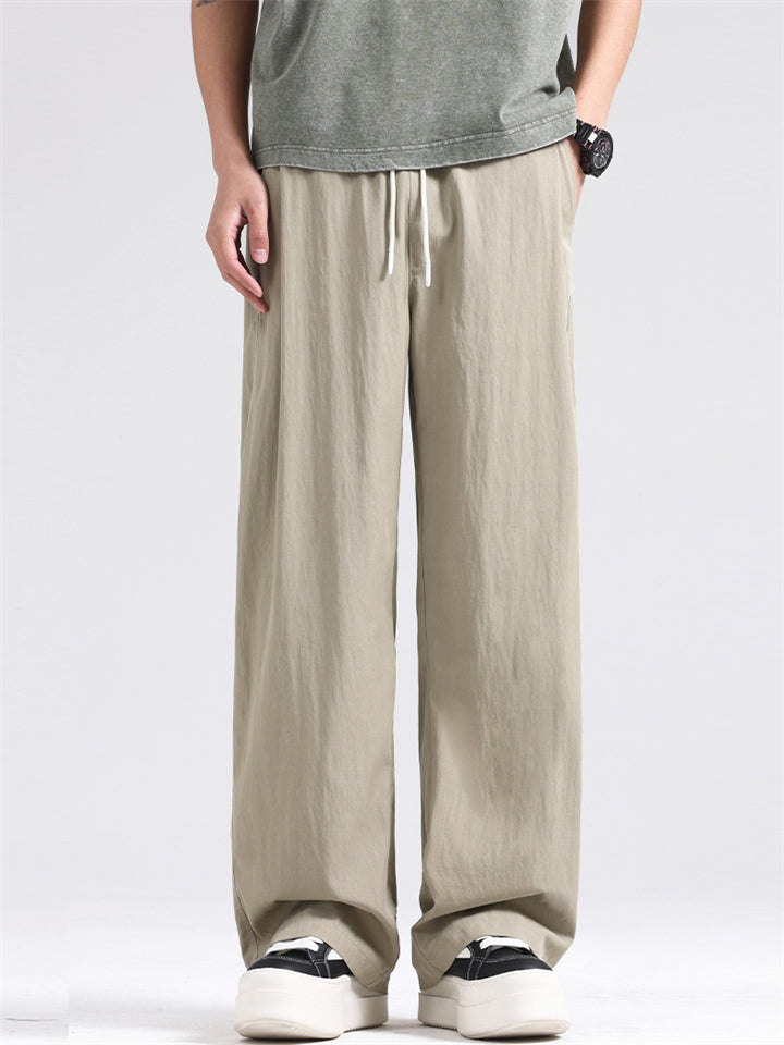 Men's Summer Elastic Waist Drape Wide Leg Straight Pants