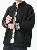 Men's Winter Thermal Lined Chinese Tunic Suit Fleece Coat with Pockets