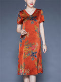 Summer Casual V-neck Floral Print A-Line Dress for Women