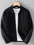 Casual Cotton Solid Color Pockets Baseball Collar Jacket for Men