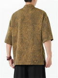 Men's Texture Print Stand Collar Half Sleeve Tang Suit Shirts