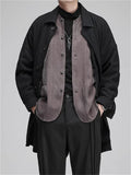 Men's Japanese Style Retro Tencel Solid Color Collarless Casual Suit Jackets