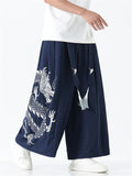 Men's Chinese Style Loong Print Wide Leg Hanfu Pants