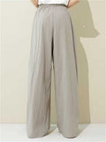 Casual Solid Color Elastic Waist Wide Leg Pants for Women
