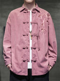 Bamboo Leaf Embroidery Tassel Button Men's Corduroy Jacket