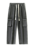 Mens American Style  Wide Leg Cargo Jeans with Utility Pockets