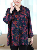 Women's Plus Size Summer Floral Print Lapel  3/4 Sleeve Shirt