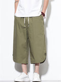 Men Summer Drawstring Wide Leg Cropped Harem Pants
