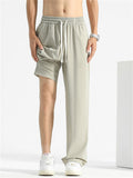 Mens Wide Leg Casual Ice Silk Breathable Drawstring Pants
