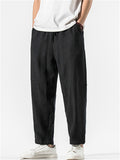 Men's Casual Linen Solid Color Drawstring Cropped Pants