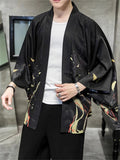 Loose Chinese Zen Style Print Long Sleeve Cardigan for Men