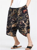 Men's Chinese Style Retro Print Drop Crotch Harem Capri Pants