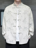 Men Chinese Style Long Sleeve Stand Collar Bamboo Print Tangsuit Shirts